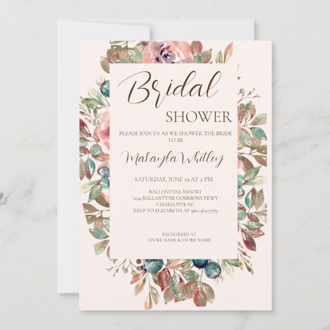 Blush Floral Sand Bridal Shower Invitation  (Front)