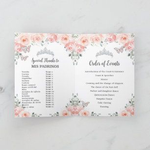 Blush Floral Silver Quinceañera Order of Events Programme