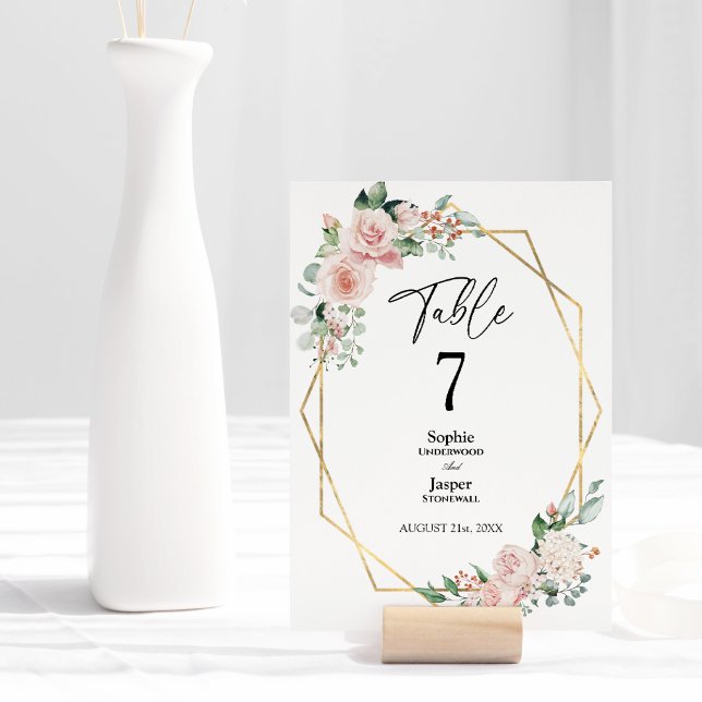 Blush Floral Simple White Wedding Table Number (Creator Uploaded)