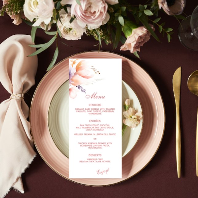 Blush Floral Spring Summer Wedding  Menu (Creator Uploaded)