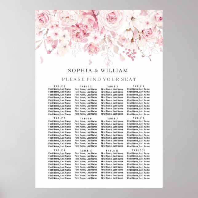 Blush Floral Table Wedding Seating Chart (Front)