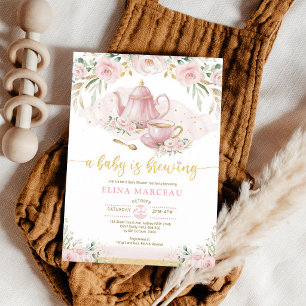 Blush Floral Tea Party Baby Shower Invitation
