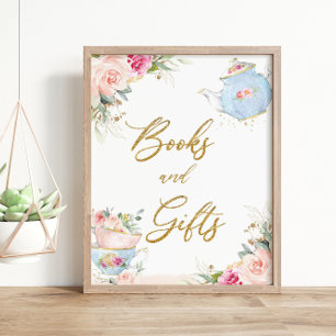Blush Floral Tea Party Books and Gifts Baby Shower Poster