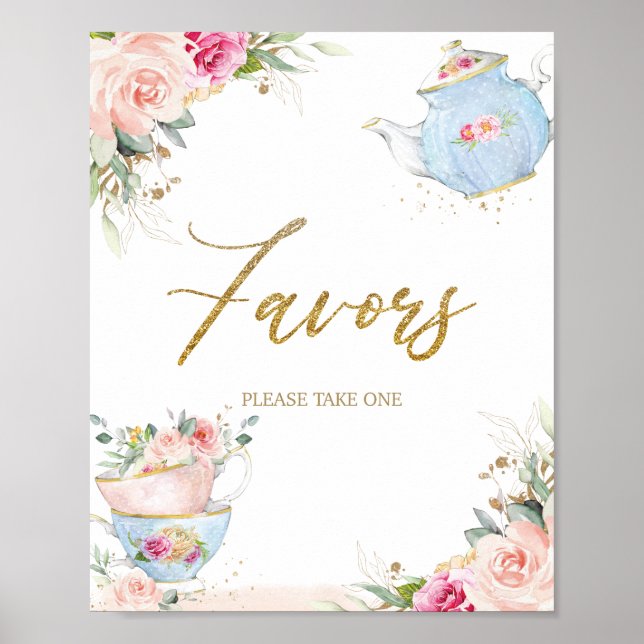 Blush Floral Tea Party Favours Baby Bridal Shower Poster (Front)