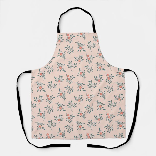 Blush Floral Teal Botanical Pattern Apron (Front)