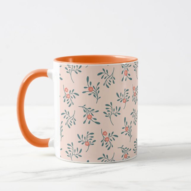 Blush Floral Teal Botanical Pattern Mug (Left)