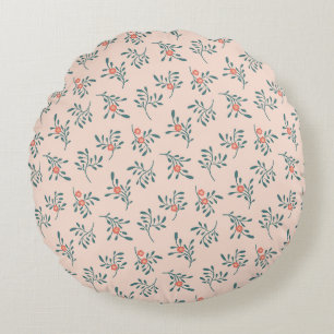 Blush Floral Teal Botanical Pattern Round Cushion