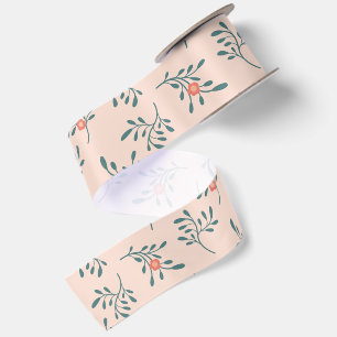 Blush Floral Teal Botanical Pattern Satin Ribbon