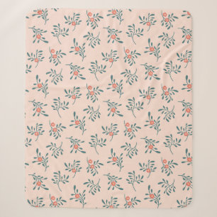 Blush Floral Teal Botanical Pattern Sherpa Blanket