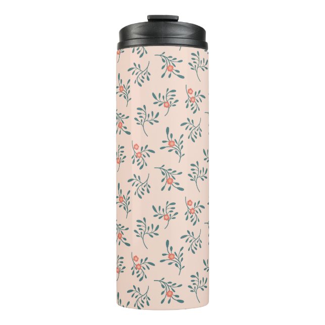 Blush Floral Teal Botanical Pattern Thermal Tumbler (Front)