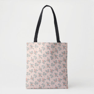 Blush Floral Teal Botanical Pattern Tote Bag