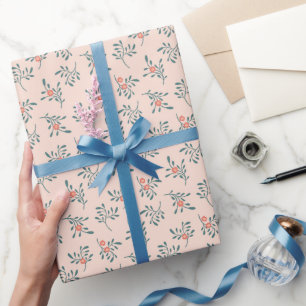 Blush Floral Teal Botanical Pattern Wrapping Paper