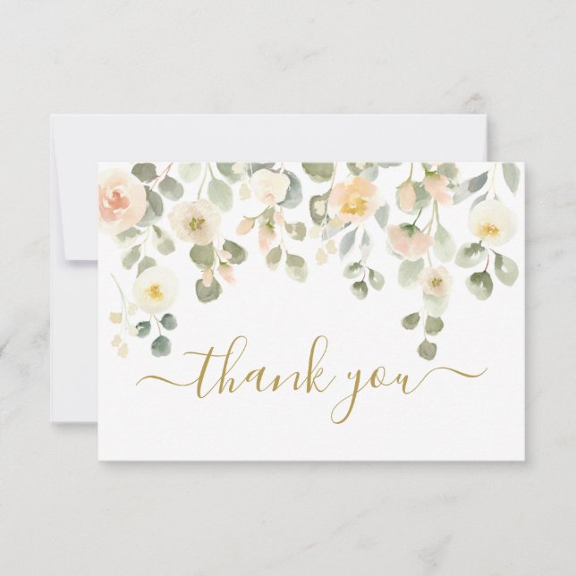 Blush Floral Thank you Note Card (Front)