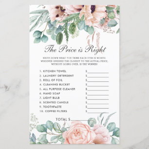 Blush Floral The Price is Right Bridal Shower Game
