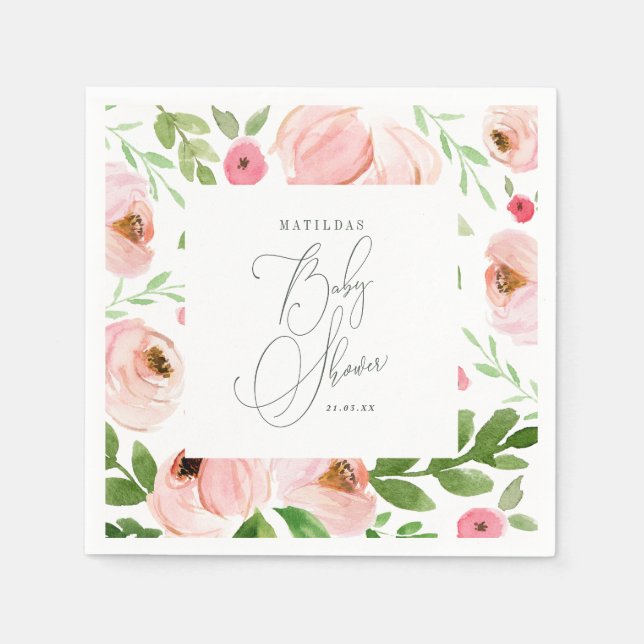 Blush floral watercolor Baby shower Napkin (Front)
