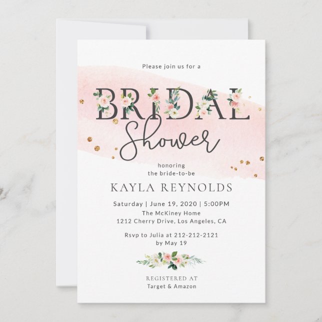Blush Floral Watercolor Bridal Shower Invitation (Front)
