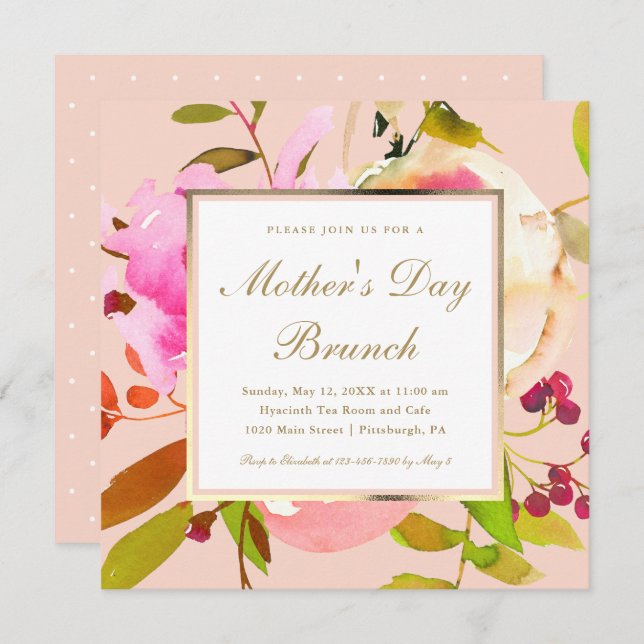 Blush Floral Watercolor Mother's Day Brunch Invitation (Front/Back)