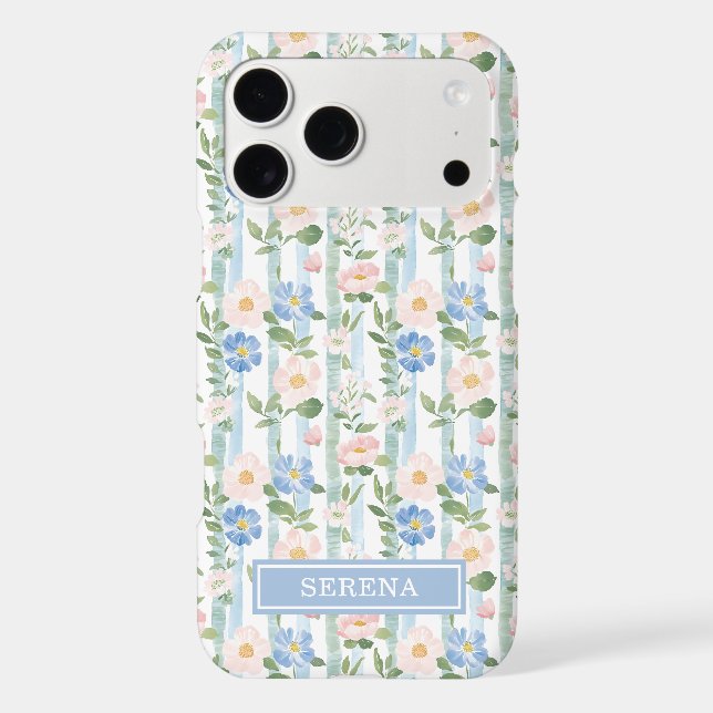 Blush Floral Watercolor Striped Personalised (Back)