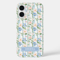 Blush Floral Watercolor Striped Personalised