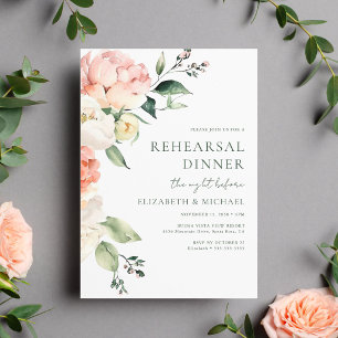 Blush Floral Watercolor Wedding Rehearsal Dinner Invitation