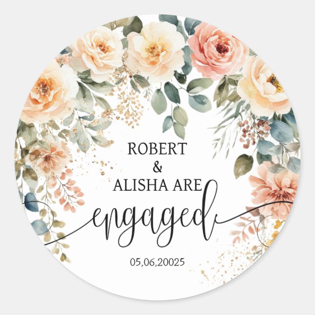 Blush Floral Watercolor Wedding Sticker (Front)