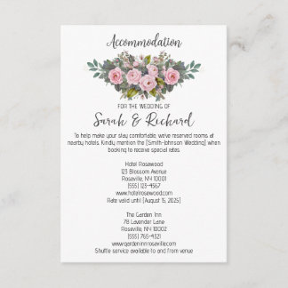 Blush Floral Wedding Accommodations Enclosure Card