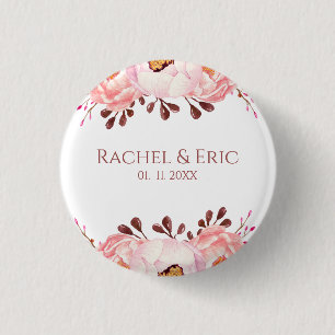 Blush Floral Wedding Button with Custom Names