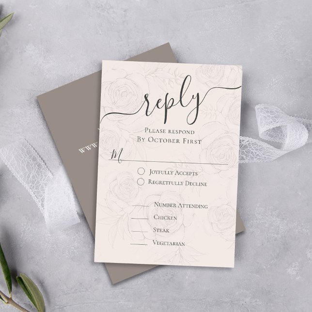 Blush Floral Wedding Classic Reply  Enclosure Card (Classic Wedding RSVP card with traditional guest meal option response.)