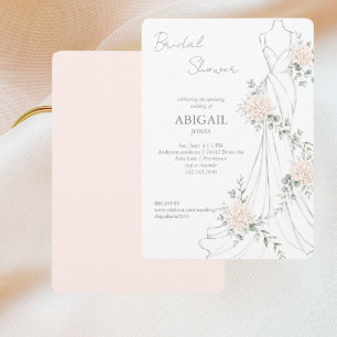 Blush Floral Wedding Dress Elegant Bridal Shower 2 Invitation