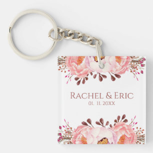 Blush Floral Wedding Favour Acrylic Keychain