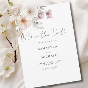 Blush Floral Wedding Flat Save The Date Card