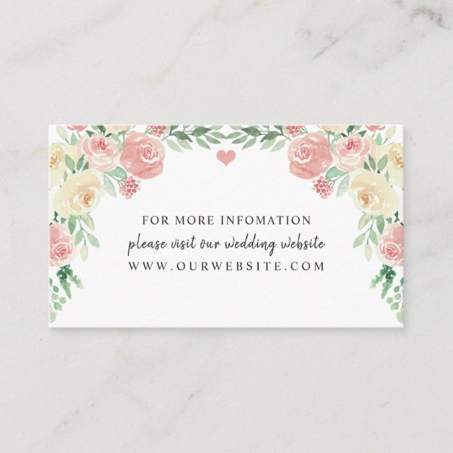 Blush Floral wedding information website card (Front)