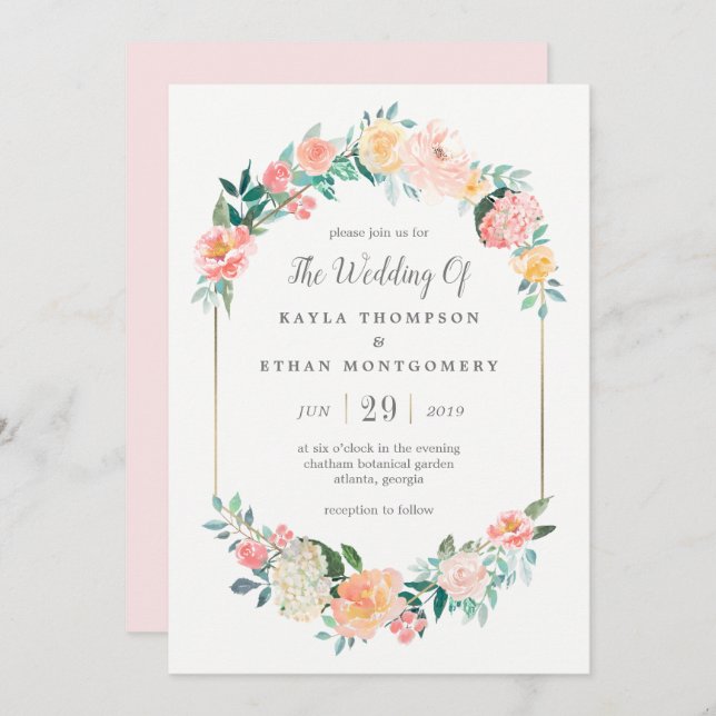 Blush Floral Wedding Invitation (Front/Back)