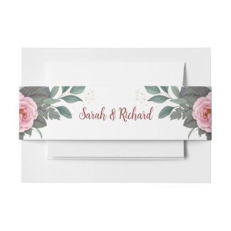 Blush Floral Wedding Invitation Belly Band