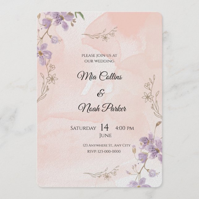 Blush Floral Wedding Invitation – Elegant Template (Front)