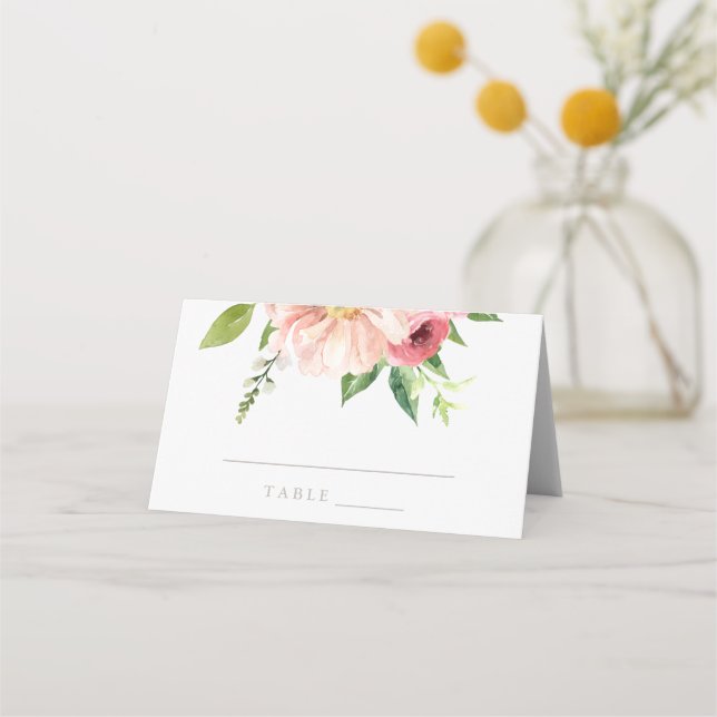 Blush Floral Wedding Invitation Escort Card (Front)