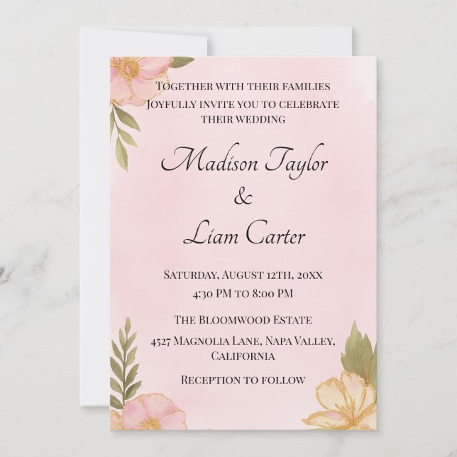 Blush Floral Wedding Invitation Simple (Front)