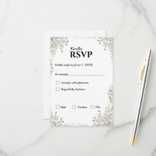 Blush Floral Wedding Minimalist Script RSVP Card