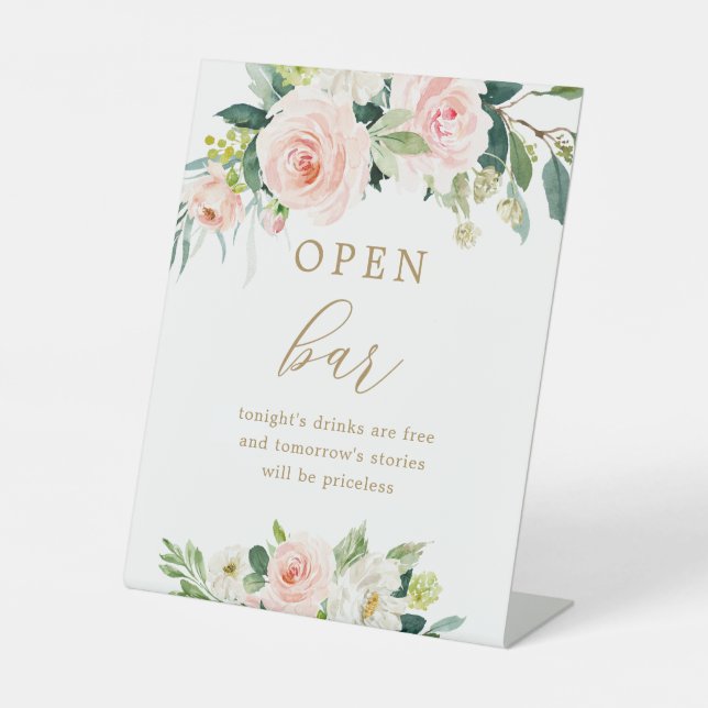 Blush Floral Wedding Open Bar Sign  (Front)