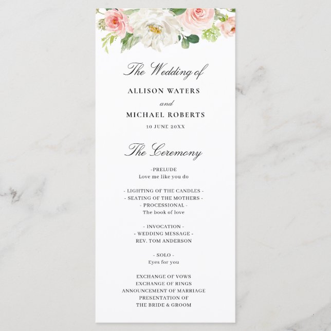 blush floral wedding programme (Front)