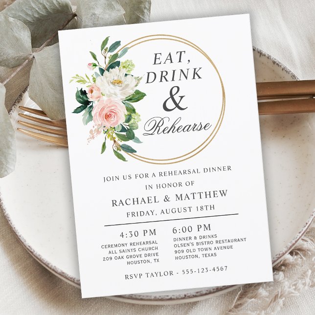 Blush Floral Wedding Rehearsal Dinner Invitation (Creator Uploaded)