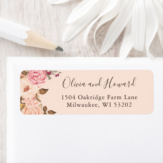 Blush Floral Wedding Return Address Label (Insitu)
