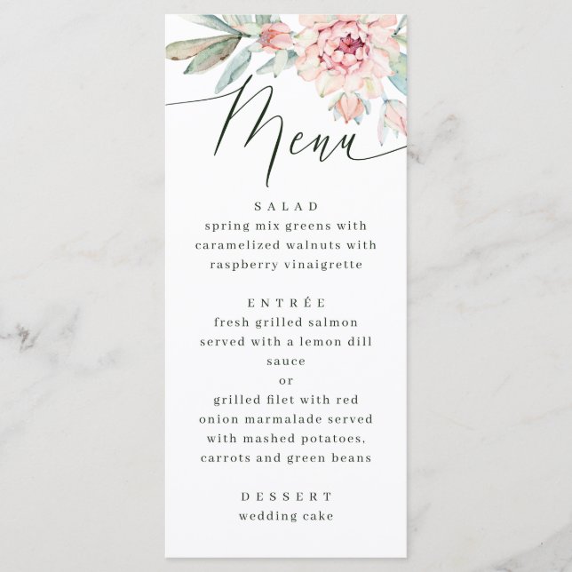 Blush Floral Wedding | Romantic Botanical Garden Menu (Front)
