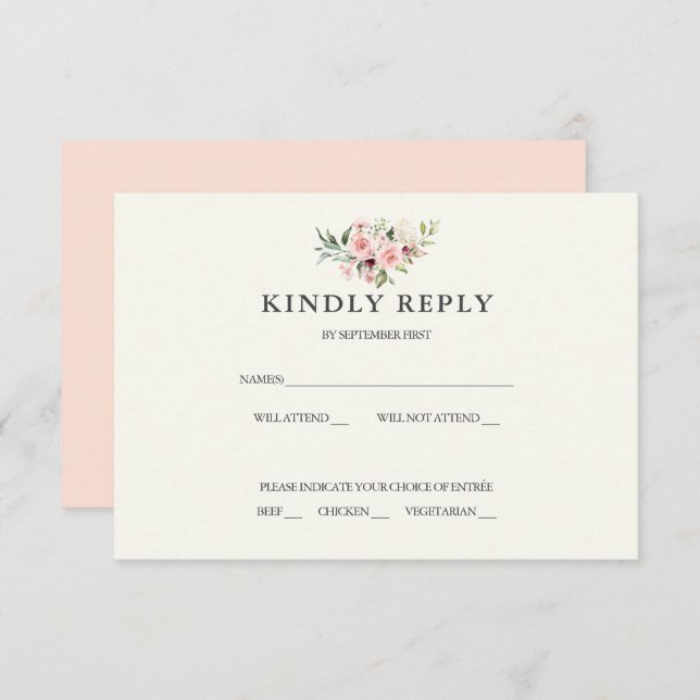 Blush Floral Wedding RSVP Card - Cream (Front/Back)
