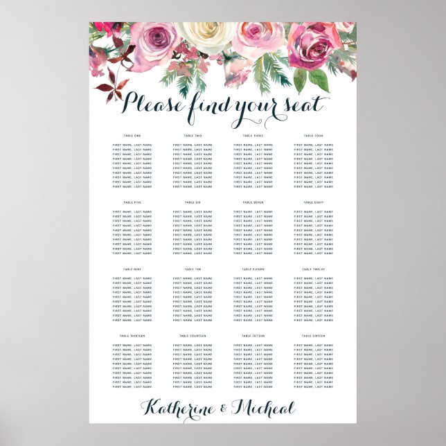 Blush Floral Wedding Seating Chart (Front)
