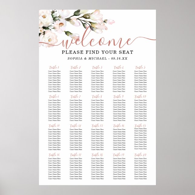 Blush Floral Wedding Seating Chart (Front)