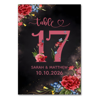 Blush Floral Wedding Table Number 17 Card