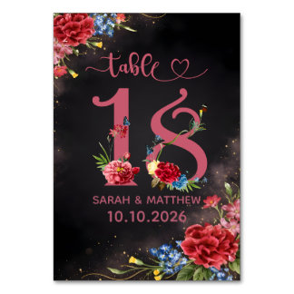 Blush Floral Wedding Table Number 18 Card