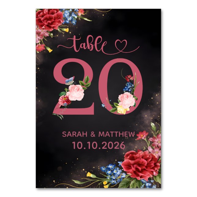Blush Floral Wedding Table Number 20 Card (Front)