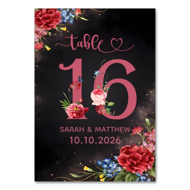Blush Floral Wedding Table Number Card (Front)